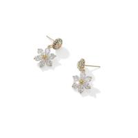 Rhinestone Ørering, Zinc Alloy, Flower, guldfarve belagt, mode smykker & for kvinde & med rhinestone, gylden, 33x17mm, Solgt af par