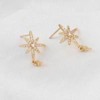 Brass Earring Drop Component micro pave cubic zirconia golden Sold By PC