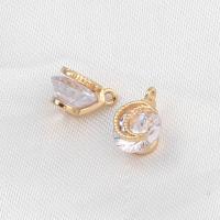 Cubic Zirconia (CZ) Brass Medálok, Sárgaréz, Kerek, cirkónia, aranysárga, 6x10x7mm, Által értékesített PC