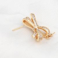 Messing Earring Drop Component, Strik, micro pave zirconia, gouden, 12x23x5mm, Verkocht door PC