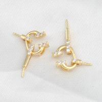 Messing Clip On Earring vinden, micro pave zirconia, gouden, 12x11x3mm, Verkocht door PC