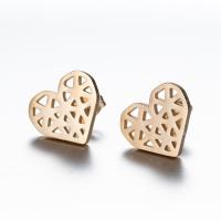 Stainless Steel Stud Øreringe, Heart, forgyldt, mode smykker & for kvinde, flere farver til valg, Solgt af par