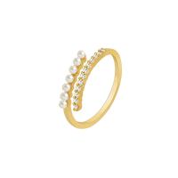 Zinc Alloy Åbent fingerring, med Plastic Pearl, guldfarve belagt, for kvinde & med rhinestone, gylden, 10mm, Solgt af PC