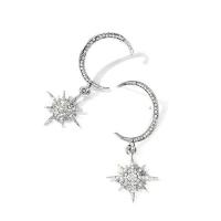 Sinc Alloy Earrings, Moon agus Star, plátáilte, do bhean & le rhinestone, dathanna níos mó le haghaidh rogha, 45mm, Díolta De réir Péire