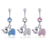 Rustfrit stål Belly Ring, 316 Stainless Steel, Elephant, platin farve forgyldt, mode smykker & Unisex & med rhinestone, flere farver til valg, 5x1.60x11mm, Solgt af PC