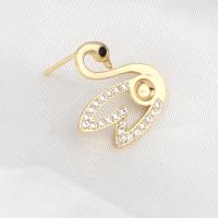 Brass Earring Stud Component Swan micro pave cubic zirconia golden Sold By PC