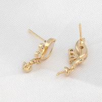 Messing Earring Drop Component, met Schelp, micro pave zirconia, gouden, 16x7x3mm, Verkocht door PC