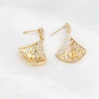 Brass Earring Drop Component micro pave cubic zirconia golden Sold By PC