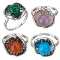 Gemstone Finger Ring, Mässing, med Ädelsten, mode smycken, fler färger för val, 15mm, Storlek:8, Säljs av PC