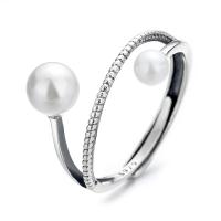 925 sterling silver Öppen finger ring, med Plast Pearl, Justerbar & för kvinna, silver, 13mm, Säljs av PC