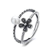 925 sterling zilver Open Finger Ring, met Plastic Pearl, Dubbele laag & Verstelbare & voor vrouw, zilver, 13mm, Verkocht door PC