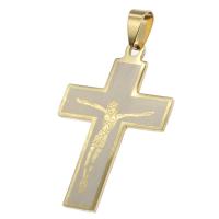 Roestvrij staal Cross Hangers, Oversteken, gouden, 43x30x1mm, Verkocht door PC