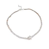 Zinklegering halskettingen, Zinc Alloy, platinum plated, voor vrouw & met strass, Verkocht door Strand