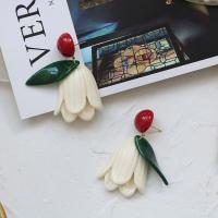 Hars Earring, met Messing, Tulip, gold plated, verschillende stijlen voor de keuze, wit, 32x60mm, 10paren/Lot, Verkocht door Lot