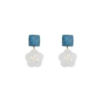 Hars Earring, met Messing, Bloem, gold plated, verschillende stijlen voor de keuze, blauw, 27x47mm, 10paren/Lot, Verkocht door Lot