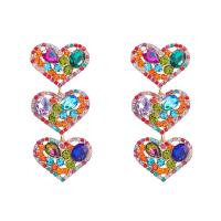 Rhinestone Ørering, Zinc Alloy, Heart, mode smykker & for kvinde & med rhinestone, flere farver til valg, nikkel, bly & cadmium fri, 30x71mm, Solgt af par