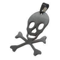 Rustfrit stål kraniet Pendler, Stainless Steel, Skull, Halloween smykker gave, sort, 40x30x1mm, Solgt af PC