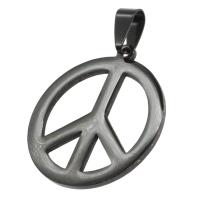 Stainless Steel korut Riipukset, Ruostumaton teräs, Peace Logo, musta, 34x30x1mm, Myymät PC