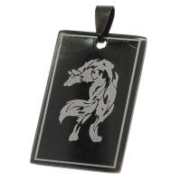 Ciondoli gioielli in acciaio inox, Rettangolo, With Animal Pattern, nero, 38x25x1mm, Venduto da PC