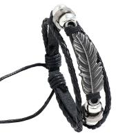 PU Cord Armbånd, med Jern & Zinc Alloy, Feather, forgyldt, flettet armbånd & Unisex, flere farver til valg, 90x90mm, Længde Ca. 6.69 inch, Solgt af PC