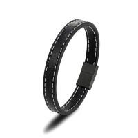 Kožený náramek Cord, Kůže, 316 z nerezové oceli magnetické zavírání, zbraň černá pokovená, unisex, černý, 10mm, Délka Cca 8.27 inch, Prodáno By PC