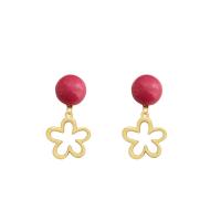 Hars Earring, met Zinc Alloy, Bloem, gold plated, voor vrouw, rood, 23x43mm, 10paren/Lot, Verkocht door Lot