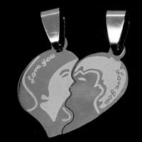 Acier inoxydable pendentifs couple, coeur, couleur originale, 23x24x1mm, Vendu par PC