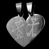 Acier inoxydable pendentifs couple, coeur, couleur originale, 27x28x1mm, Vendu par PC