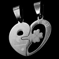 Acier inoxydable pendentifs couple, coeur, couleur originale, 26x27x1mm, Vendu par PC