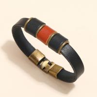 Leer Armband, met Ijzer & Zinc Alloy, gold plated, uniseks, zwart, 10mm, Verkocht door PC