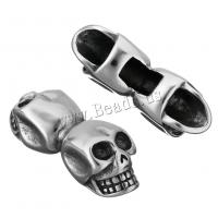 Encanto del acero inoxidable de diapositivas, Calavera, ennegrezca, 36x11x13mm, agujero:aproximado 6mm, 10PCs/Grupo, Vendido por Grupo