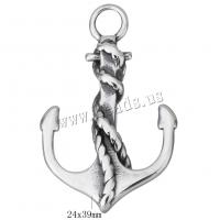 Rustfrit stål smykker Vedhæng, Stainless Steel, Anchor, nautiske mønster & sværte, 24x19x3mm, Hole:Ca. 5mm, 10pc'er/Lot, Solgt af Lot