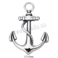 Rustfrit stål smykker Vedhæng, Stainless Steel, Anchor, nautiske mønster & sværte, 27x39x3mm, Hole:Ca. 5mm, 10pc'er/Lot, Solgt af Lot