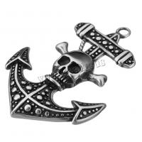 Edelstahl Schmuck Anhänger, Anker, nautische Muster & mit Totenkopf-Muster & Schwärzen, 35x50x6mm, Bohrung:ca. 2.5mm, 10PCs/Menge, verkauft von Menge