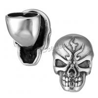 ROSTFRITT STÅL Läder Band Lås Resultat, Skull, svärta, 14x20x21mm, Hål:Ca 10x5mm, 10PC/Lot, Säljs av Lot