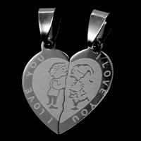 Acier inoxydable pendentifs couple, coeur, couleur originale, 25x23x1mm, Vendu par PC