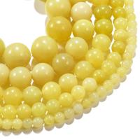 Perles en jade, jade de citron, Rond, poli, Naturel & normes différentes pour le choix, Vendu par 14.96 pouce brin