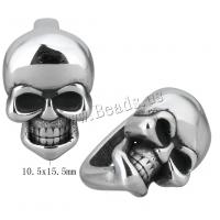 Rustfrit stål Skub charme, Stainless Steel, Skull, sværte, 10.50x15.50x12mm, Hole:Ca. 7x12mm, 10pc'er/Lot, Solgt af Lot