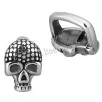 Rustfrit stål Skub charme, Stainless Steel, Skull, sværte, 11x15x13mm, Hole:Ca. 7x12mm, 10pc'er/Lot, Solgt af Lot