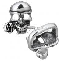 Rostfritt stål Skjut Berlock, ROSTFRITT STÅL, Skull, svärta, 15x16x13mm, Hål:Ca 7x12mm, 10PC/Lot, Säljs av Lot