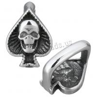 Rustfrit stål Skub charme, Stainless Steel, Skull, sværte, 11.50x15.50x12mm, Hole:Ca. 7x12mm, 10pc'er/Lot, Solgt af Lot