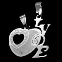 Acier inoxydable pendentifs couple, coeur, couleur originale, 30x31x1mm, Vendu par PC