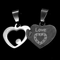 Acier inoxydable pendentifs couple, coeur, couleur originale, 17x32x1mm, Vendu par PC