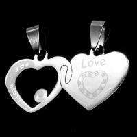 Acier inoxydable pendentifs couple, coeur, couleur originale, 21x41x1mm, Vendu par PC