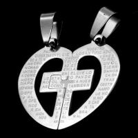 Acier inoxydable pendentifs couple, coeur, couleur originale, 27x30x1mm, Vendu par PC