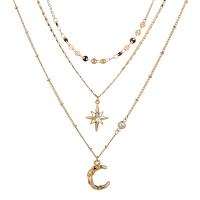 Collier de mode Multi couche, alliage de zinc, Lune et Etoile, Placage, multicouche & pour femme & avec strass, doré, Vendu par PC