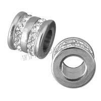 Rostfritt stål pärlor, ROSTFRITT STÅL, med rhinestone lera bana, Tube, ursprungliga färgen, 10.50x12x12mm, Hål:Ca 5.5mm, 10PC/Lot, Säljs av Lot