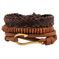 PU Armband, met Hout & Zinc Alloy, drie stuks & voor de mens, bruin, Lengte Ca 8.27 inch, Verkocht door Stel