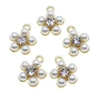 Sinc Alloy Flower Pendants, le Pearl, le rhinestone, órga, 17x14x7mm, Díolta De réir PC