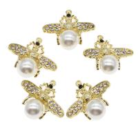 Sinc Alloy Rhinestone Pendants, le Pearl, Bee, le rhinestone, órga, 24x26x9mm, Díolta De réir PC